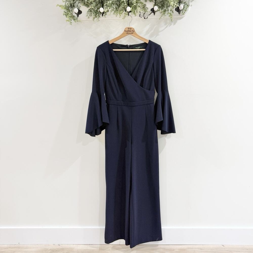 Lauren Ralph Lauren Navy Wide Leg Bell Sleeve Jumpsuit Size 4 DG